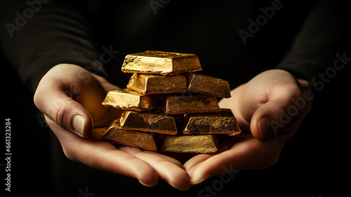 hand hold gold bars, safe haven in recession or crisis