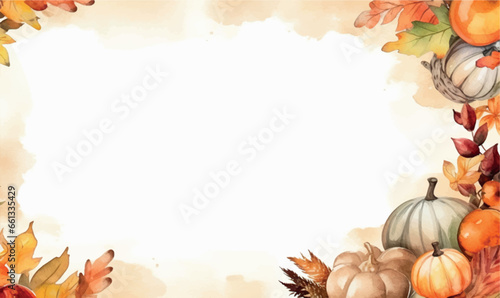 Watercolor background, frame, template for design, pumpkins, thanksgiving, autumn