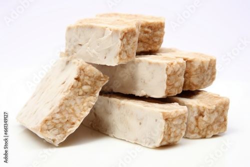 tempeh block against a clean, bright white background