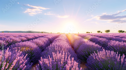 Purple lavender flower field with in the agricultural garden.