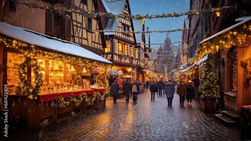 Colmar, Alsace. Marche de Noel is famous alsacian Christmas Market with gingerbread houses and local craftsmen, beautiful Europe.