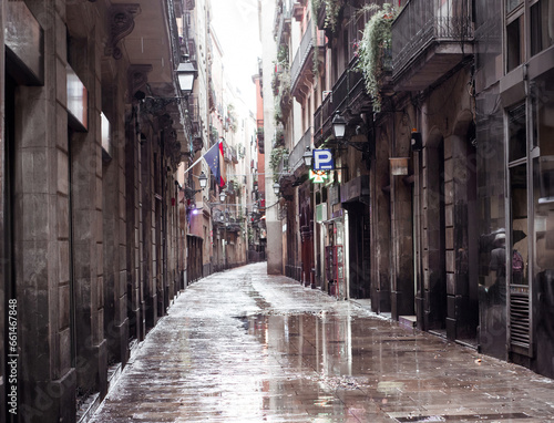 Old streets of Barrio Gotico in Barcelona, Catalonia. It is the center of the old city of Barcelona. Center of touristic life