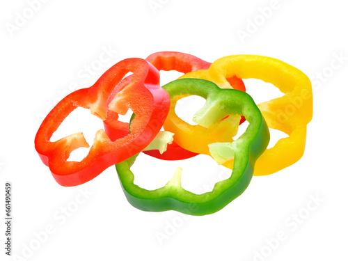 Sliced red yellow green pepper transparent png