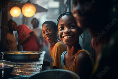 Poor African children waiting for food in the rain 1