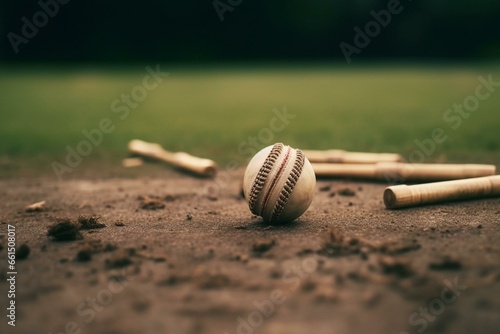 Cricket wickets and ball in a sports arena. Generative AI