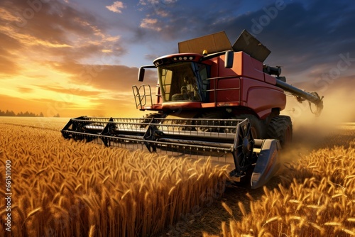 Productive Combine harvest wheat field rural. Work barley. Generate Ai