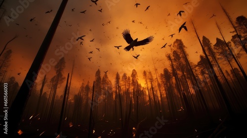Animals Running Escaping To Save Their Lives from the burning forest. climate change, droughts and forest fires concept