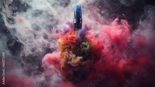 Vape device in front of color smoke