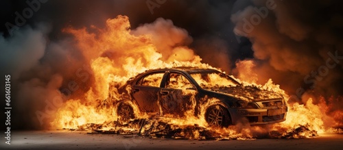 Burning car explosion