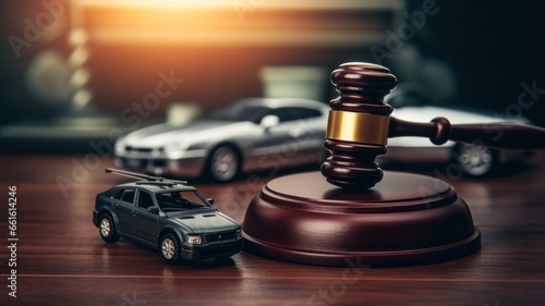 Legal Justice in Hobby and Leisure: Car Accident Insurance Court Case with Judge's Gavel and Copy Space