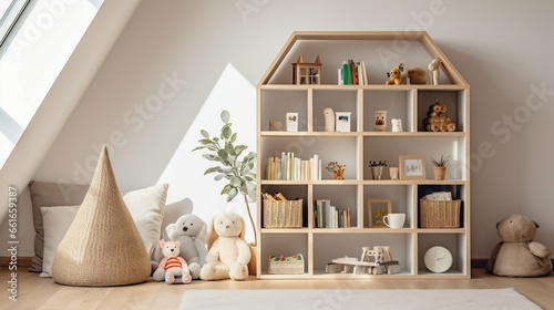 A clutter-free playroom with organized toy storage 