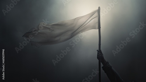 Image of an outstretched hand clutching a white flag.