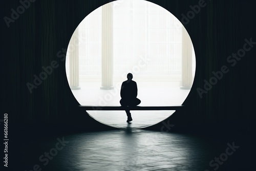 silhouette of a person, a person who cherishes solitude, finding peace in silently contemplating the world around them, lost in introspection about life's purpose