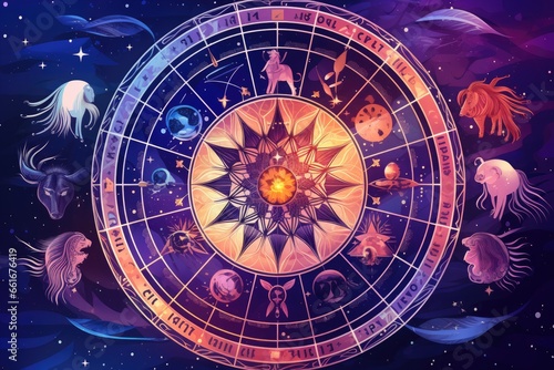 Abstract astrological background with zodiac signs Astrology horoscope background