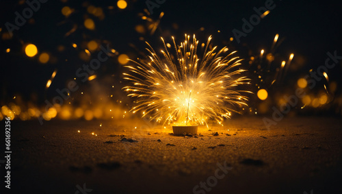 yellow fireworks over the city sky background