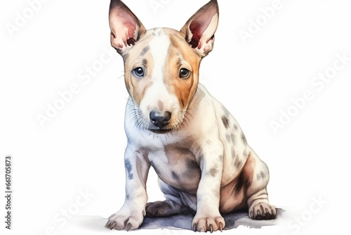 Generative AI : Miniature bull terrier watercolor portrait painting illustrated dog puppy isolated on transparent white background