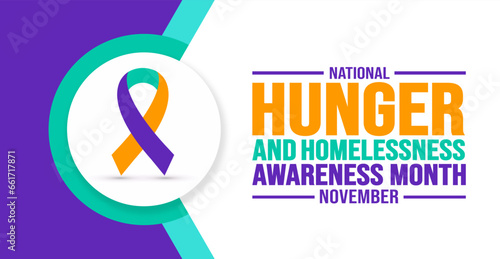 November is National Hunger and Homelessness Awareness Month background template. Holiday concept. background, banner, placard, card, and poster design template with text inscription.