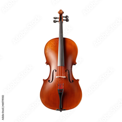 front view of cello musical instrument isolated on a white transparent background