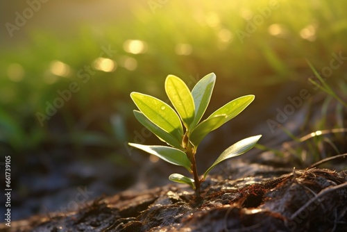 A lone tea leaf rests on a shrub basking in sunlight. Generative AI