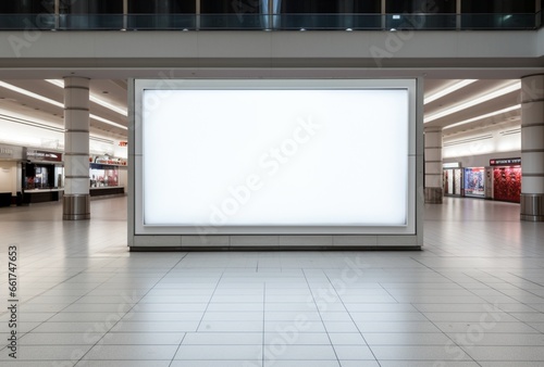Blank advertising billboard frame on wall in mall. AI Generated Images
