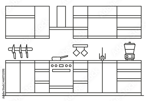 Kitchen layout. Kitchen. Banner or flyer concept for a furniture store.