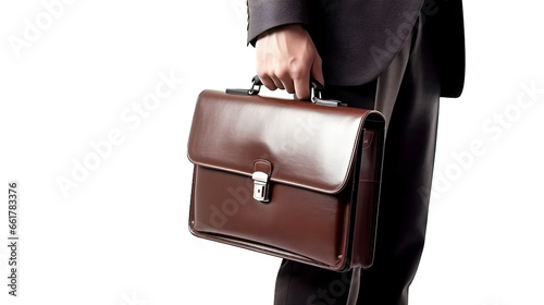 Homme d'affaire, focus sur attaché case, valise, cartable, porte-documents avec transparence, sans background
