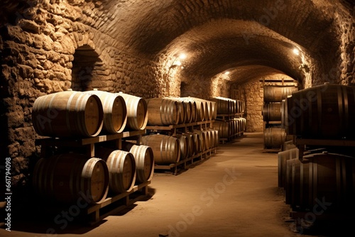 Vintage wine cellars, Rioja wine making, La Rioja, Spain. Generative AI