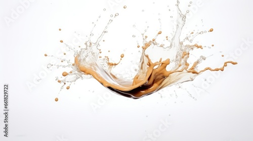 Coffee drink Shape form droplet of espresso splashes into drop cola line tube attack fluttering in air and stop motion freeze shot. Splash soyu soy sauce coffee drink texture graphic resource elements