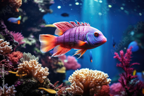 Tropical colored fish and coral reefs in the underwater world