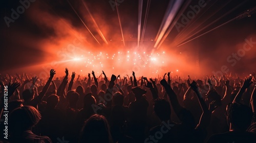 Silhouette of crowd of people dancing at a music show
