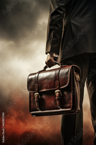Closeup Of A Businessman Holding leather Briefcase Going To Work