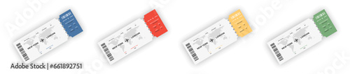 Realistic airline ticket. Tickets mockup set. Vector illustration.