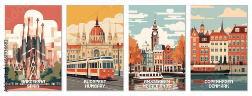 European Travel Destinations Vector Art Poster Set
