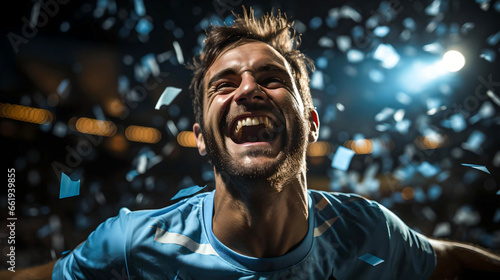 Argentine soccer fan celebrating the world championship, Argentina champion, soccer fanaticism