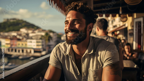 young man smiling enjoying his vacation on the Amalfi coast