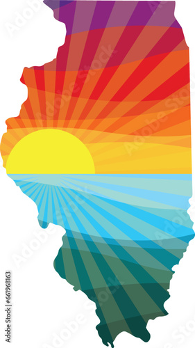 Colorful Sunset Outline of Illinois Vector Graphic Illustration Icon 
