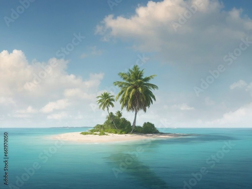 A secluded island with a single palm tree