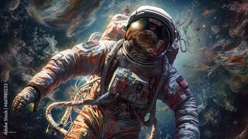 Astronauta unoszący się w kosmosie. 