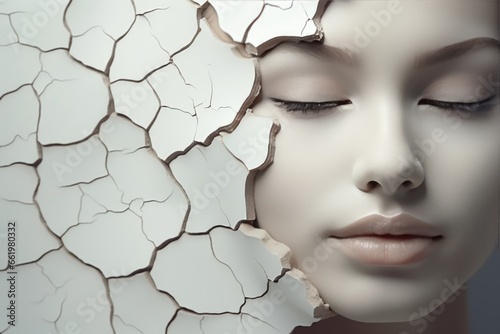 Beauty With Cracks, Featuring Closeup Of Girls Face Adorned With Skincare Creams