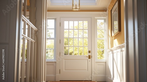 A transom window above a door, allowing extra light into the hallway.