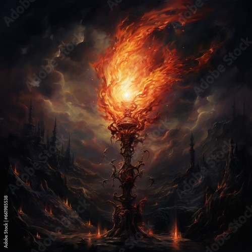 Oil painting of a fantasy torch at night beautiful image Ai generated art