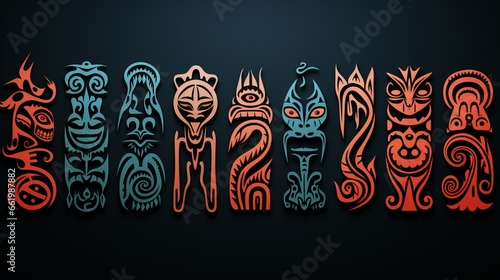 Tattoo in Polynesian and Maori style, preparation of patterns and designs for the body, skin painting.
