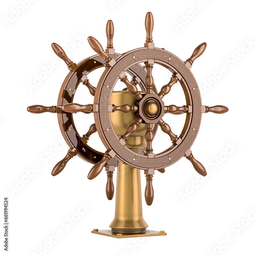 Steering wheel ship, 3D rendering isolated on transparent background
