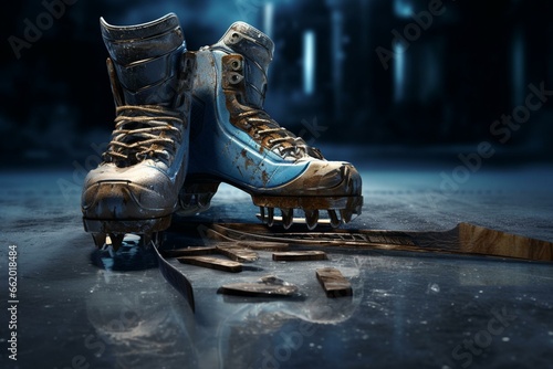Rendered depiction of ice hockey equipment. Generative AI