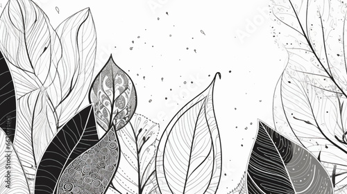 Abstract nature floral leaves seamless pattern background, Line art vector illustration. , Hand drawn outline design for fabric , print, cover, banner and invitation wallpaper.