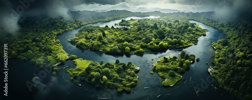 amazon rainforest, aerial view photography, top view photography, Generative AI