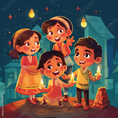 Kids celebrating posadas. Cartoon style vector illustration.