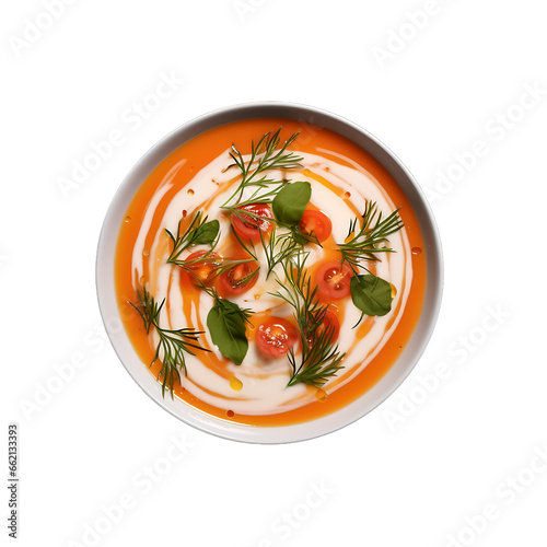 Delicious soup on a plate isolated on transparent background. appetizing soup. top view