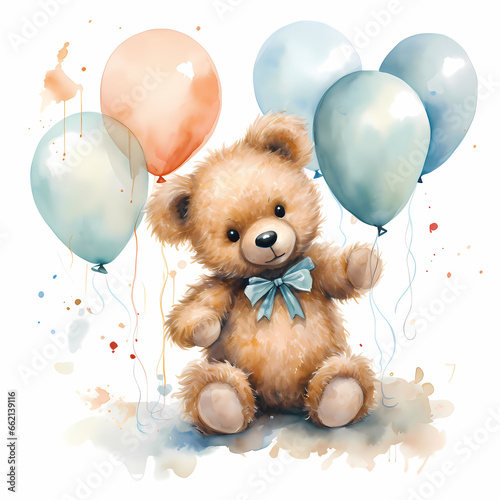 superbe illustration en aquarelle de petit ourson de multicolore