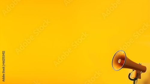 Illustration of hand holding megaphone, marketing and sales concept, yellow background